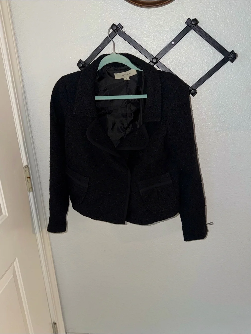 Merona Black Textured Open Front Blazer Jacket Women’s Medium Career Classic - Picture 2 of 4